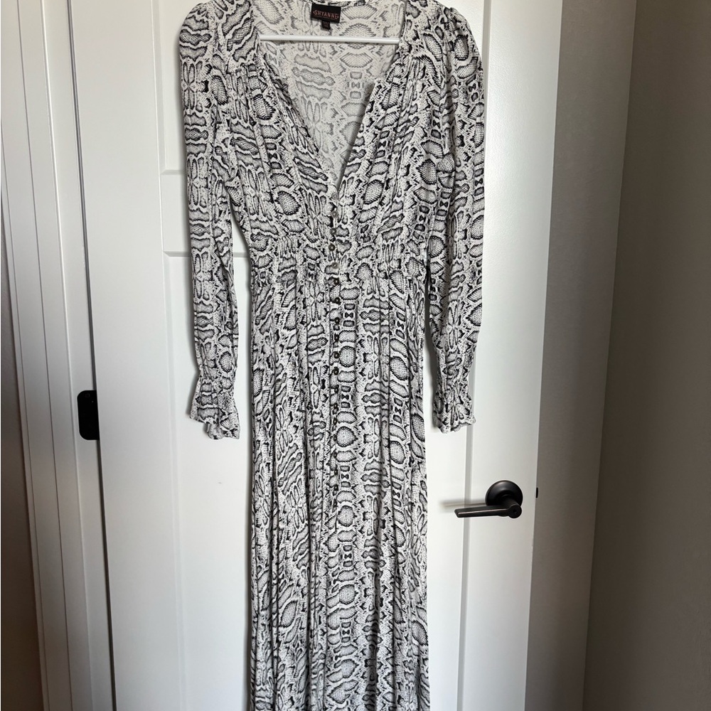 Shyanne Black and White Wrap Sundress with Bishop Sleeves